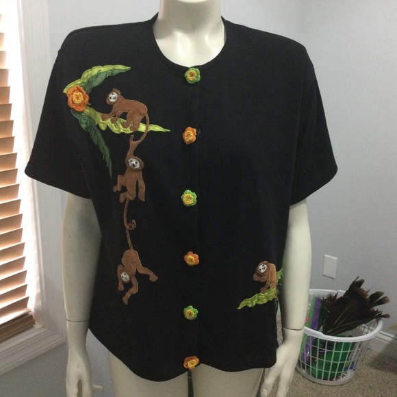 Vintage Lisa womens top.Black large.Monkeys. - Picture 1 of 6